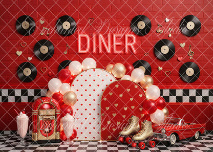 Avezano Red Heart Vintage Diner Backdrop Designed By Enchanted Design Studio