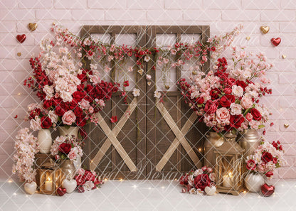 Avezano Pink Red Brick Door Floral Backdrop Designed By Enchanted Design Studio
