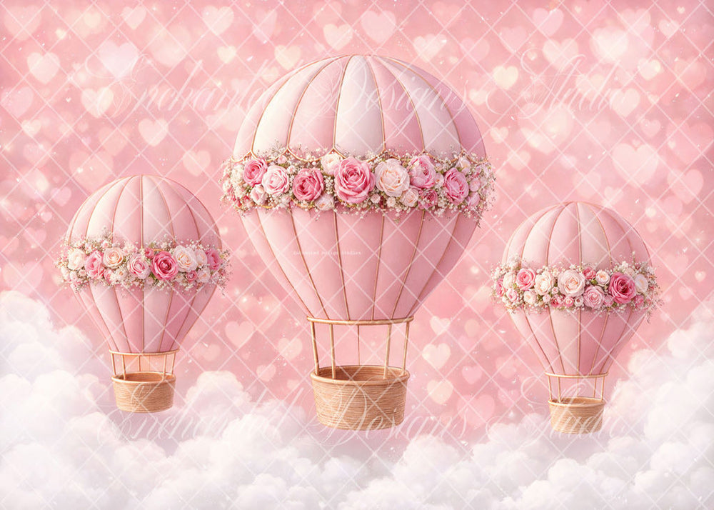 Avezano Pink Heart Hot Air Balloon Floral Backdrop Designed By Enchanted Design Studio