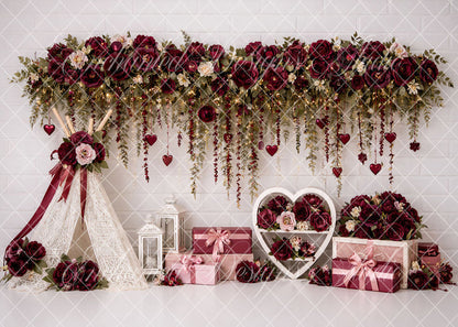 Avezano Burgundy Lace Tent Floral Backdrop Designed By Enchanted Design Studio