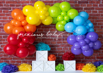 VIP Avezano Rainbow Balloon Brick Wall Photography Backdrop Designed By Angela forker