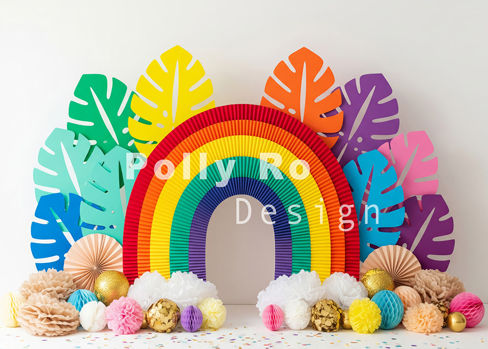 Avezano Rainbow Paper Craft Tropical Leaf Photography Backdrop Designed By Polly Ro Design
