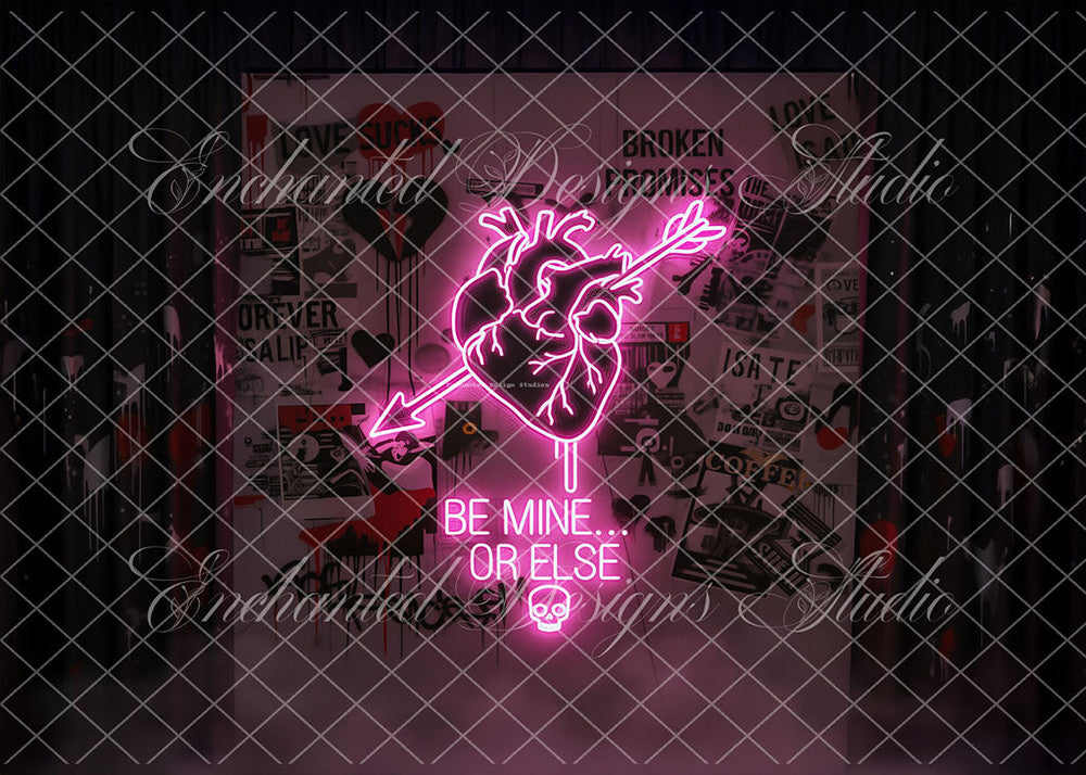 Avezano Pink Neon Heart Arrow Graffiti Photography Backdrop Enchanted Design Studio