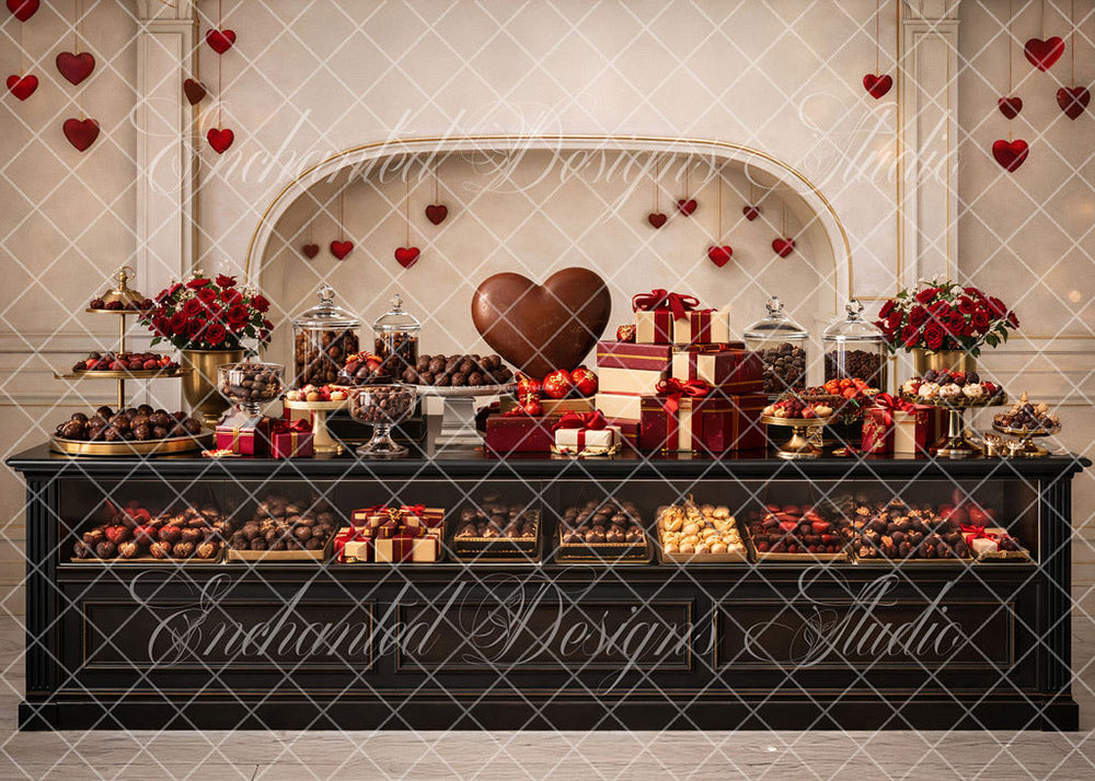 Avezano Red Heart Chocolate Dessert Table Photography Backdrop Designed By Enchanted Design Studio