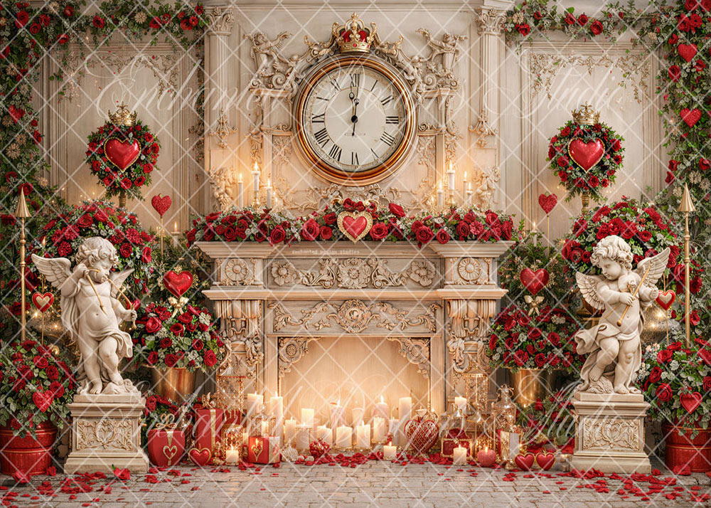 Avezano Vintage Heart Fireplace Cupid Photography Backdrop Designed By Enchanted Design Studio