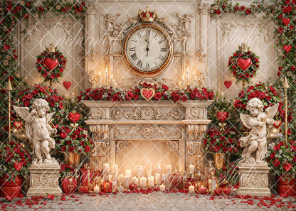 Avezano Vintage Heart Fireplace Cupid Photography Backdrop Designed By Enchanted Design Studio
