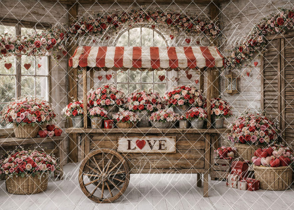 Avezano Heart Floral Wooden Cart Photography Backdrop Designed By Enchanted Design Studio
