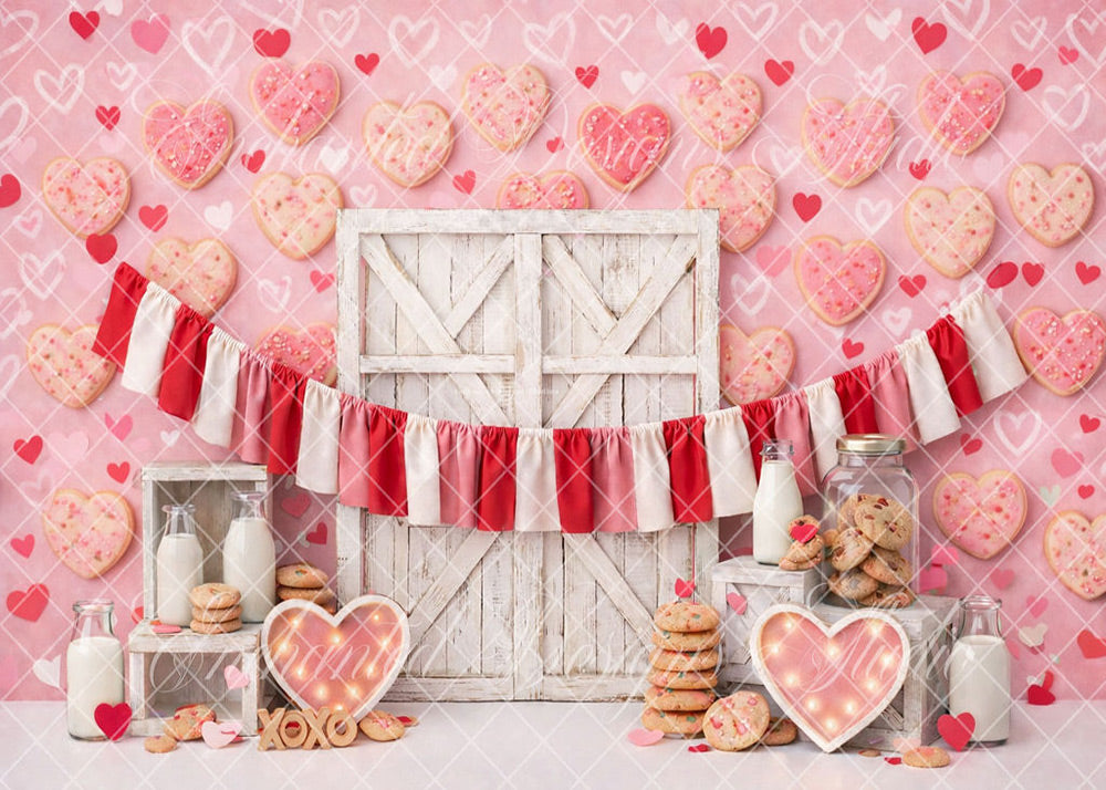 Avezano Heart Cookie Red-White Barn Door Photography Backdrop Designed By Enchanted Design Studio