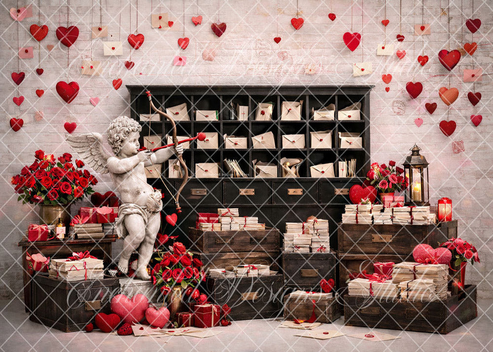 Toile de fond pour photographie de baiser de roses et de ballons de la Saint-Valentin d'Avezano conçue par Polly Ro Design