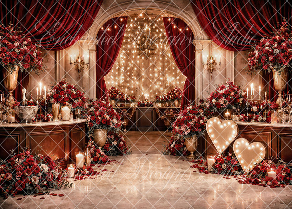 Avezano Red Velvet Curtain Floral Bar Photography Backdrop Designed By Enchanted Design Studio