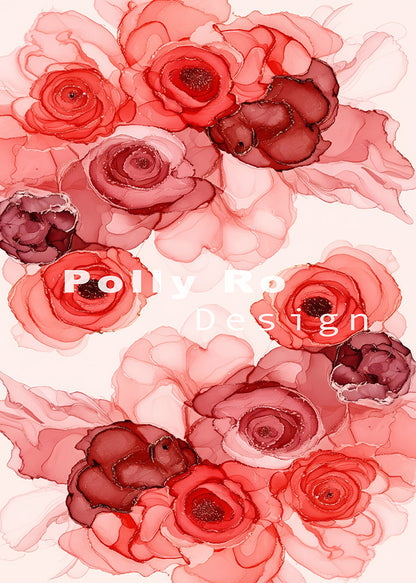 Avezano Red Pink Ink Wash Floral Photography Backdrop Designed By Polly Ro Design