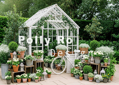 Avezano White Greenhouse Bicycle White Floral Pot Photography Backdrop Designed By Polly Ro Design
