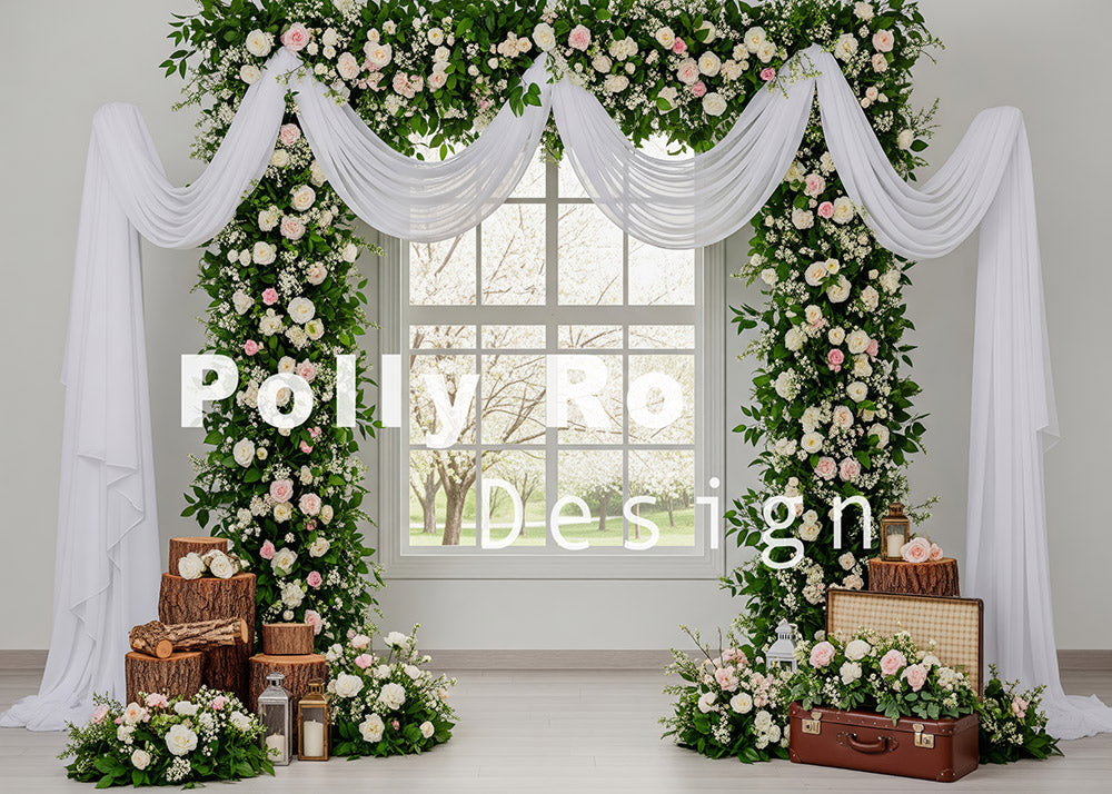 Avezano White Sheer Curtain Floral Column Window Photography Backdrop Designed By Polly Ro Design