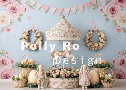 Toile de fond pour photographie de baiser de roses et de ballons de la Saint-Valentin d'Avezano conçue par Polly Ro Design