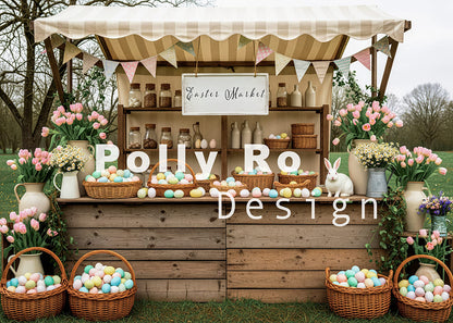 Avezano Easter Market Wooden Stall with Easter Egg Photography Backdrop Designed By Polly Ro Design