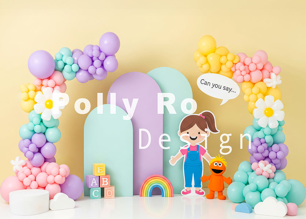 Avezano Pastel Color Block Arch with ABC Blocks Photography Backdrop Designed By Polly Ro Design