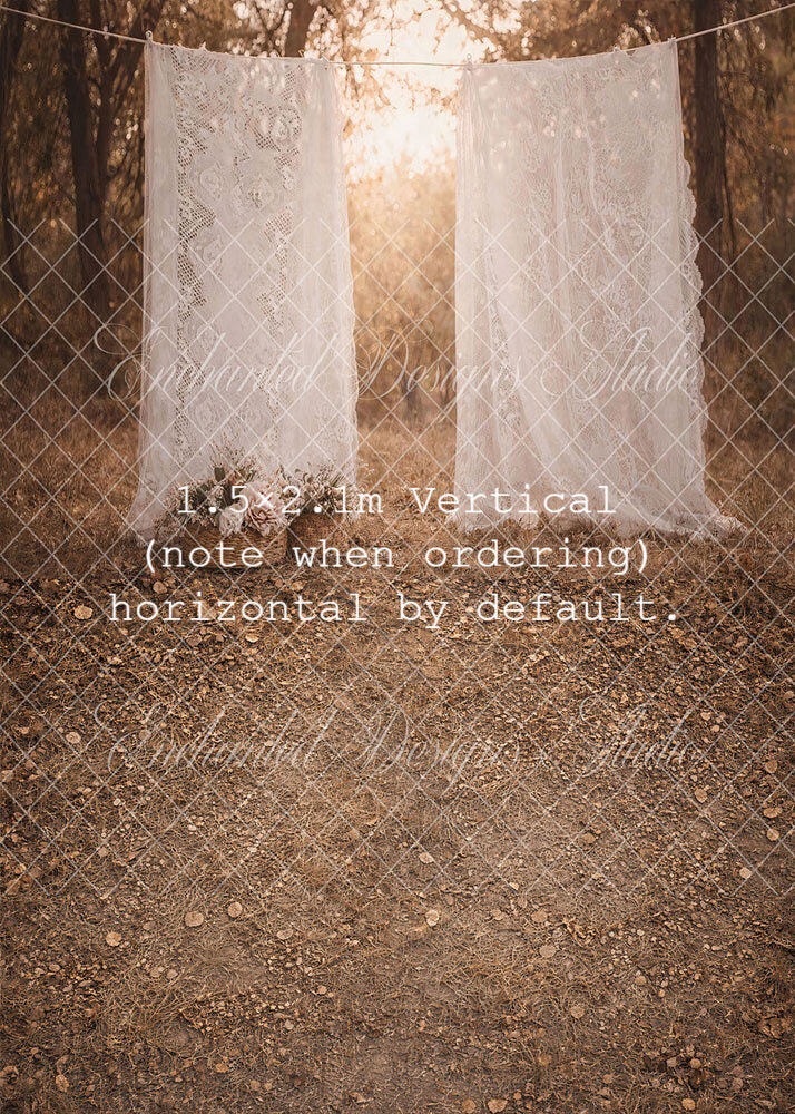 Avezano White Lace Curtain Floral Basket Forest Backdrop Designed By Enchanted Design Studio