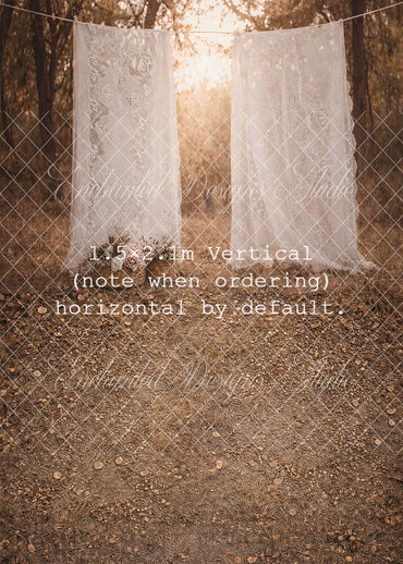 Avezano White Lace Curtain Floral Basket Forest Backdrop Designed By Enchanted Design Studio