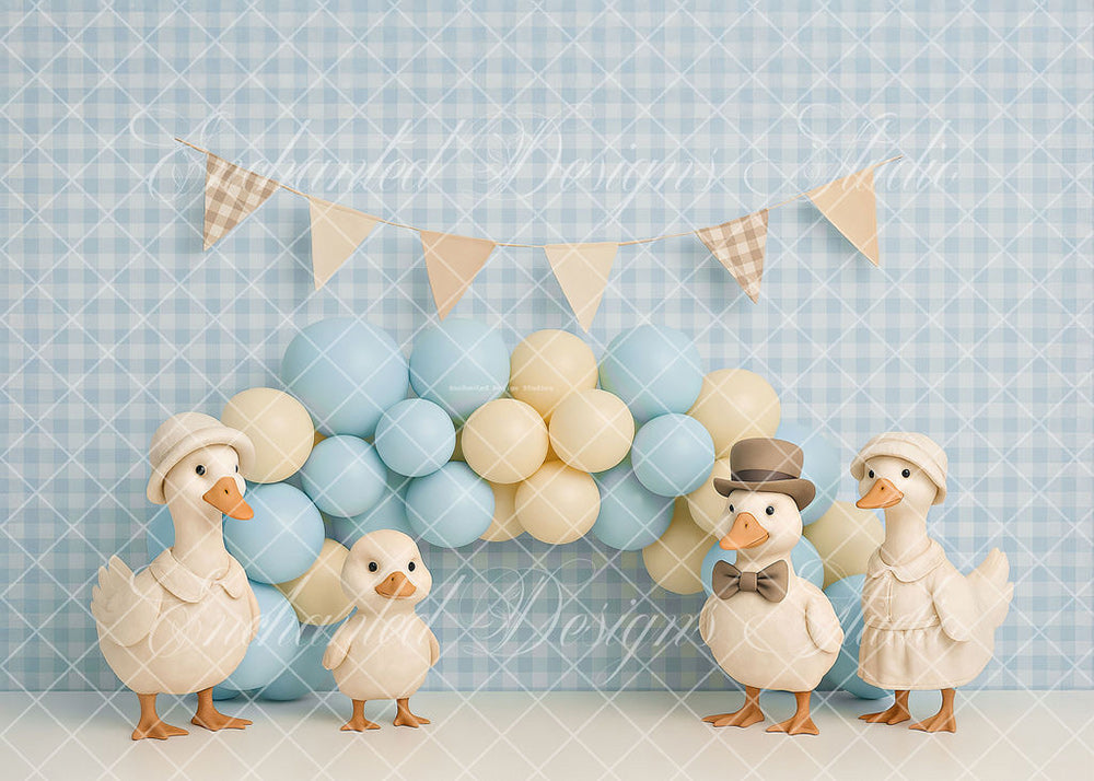 Avezano Duck Family Blue Gingham Backdrop Designed By Enchanted Design Studio