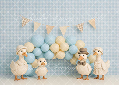 Avezano Duck Family Blue Gingham Backdrop Designed By Enchanted Design Studio