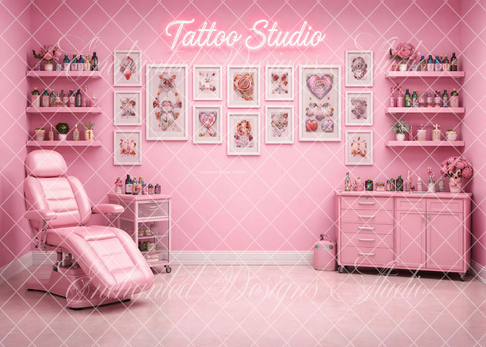 Avezano Pink Tattoo Studio Backdrop Designed By Enchanted Design Studio