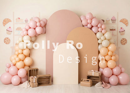 Toile de fond pour photographie de baiser de roses et de ballons de la Saint-Valentin d'Avezano conçue par Polly Ro Design