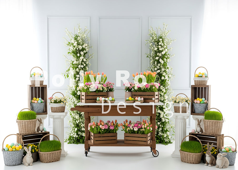Avezano Wooden Table Floral Easter Bunny Photography Backdrop Designed By Polly Ro Design