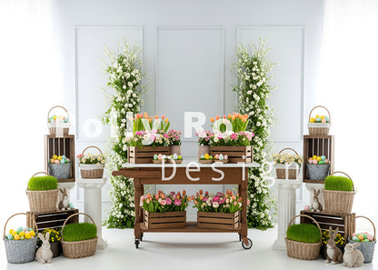 Avezano Wooden Table Floral Easter Bunny Photography Backdrop Designed By Polly Ro Design