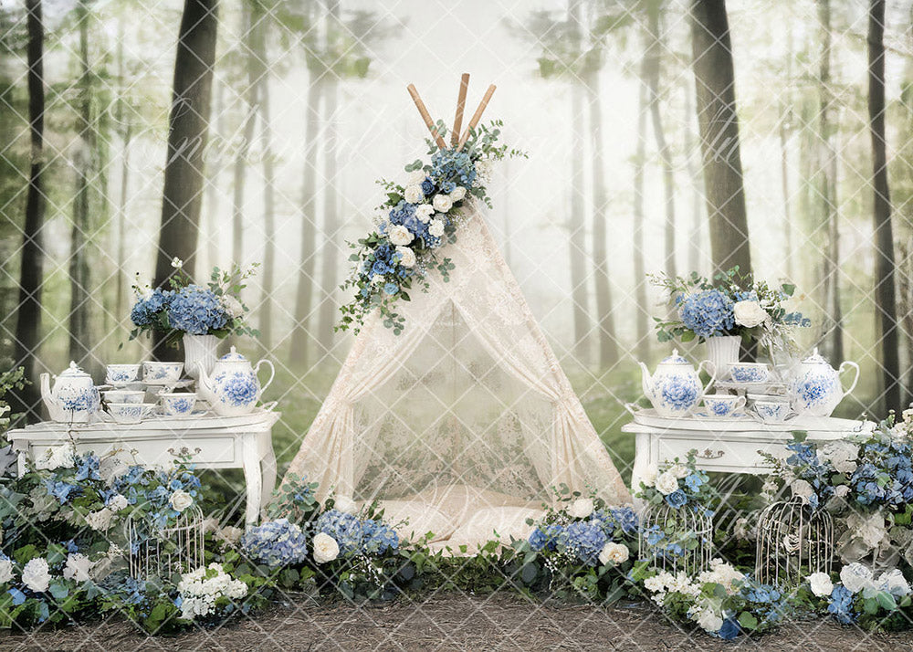 Avezano Blue Floral Teepee Backdrop Designed By Enchanted Design Studio