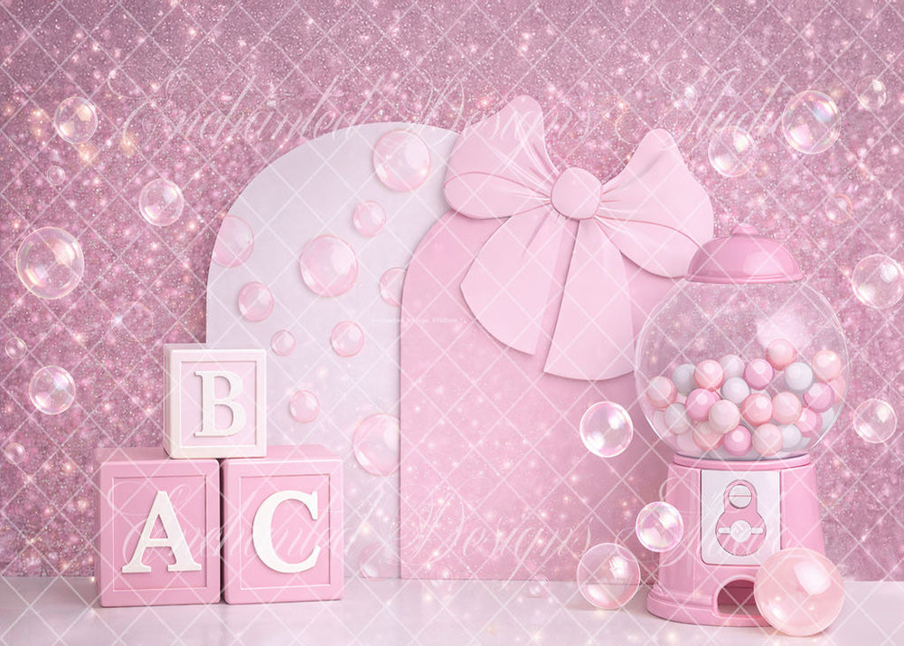 Avezano Pink Gumball ABC Block Backdrop Designed By Enchanted Design Studio