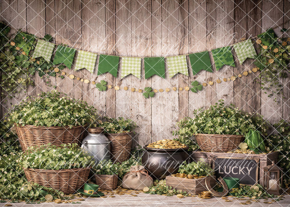 Avezano St. Patrick's Clover Gold Backdrop Designed By Enchanted Desig