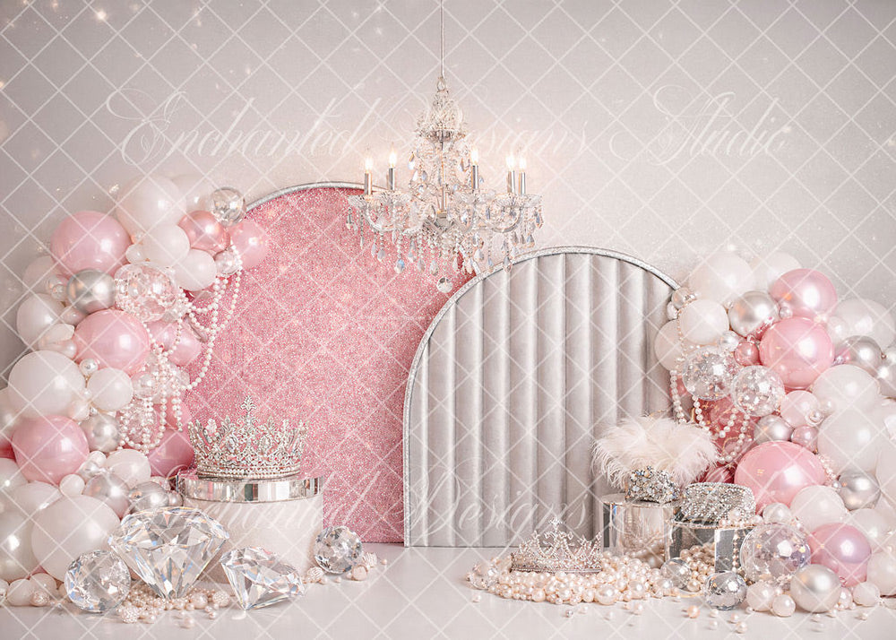 Avezano Pink Silver Crown Chandelier Backdrop Designed By Enchanted Design Studio