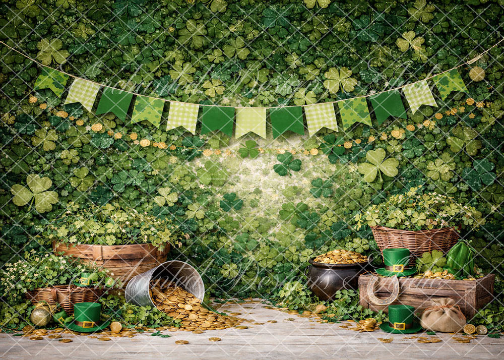 Avezano St. Patrick's Clover Gold Backdrop Designed By Enchanted Design Studio