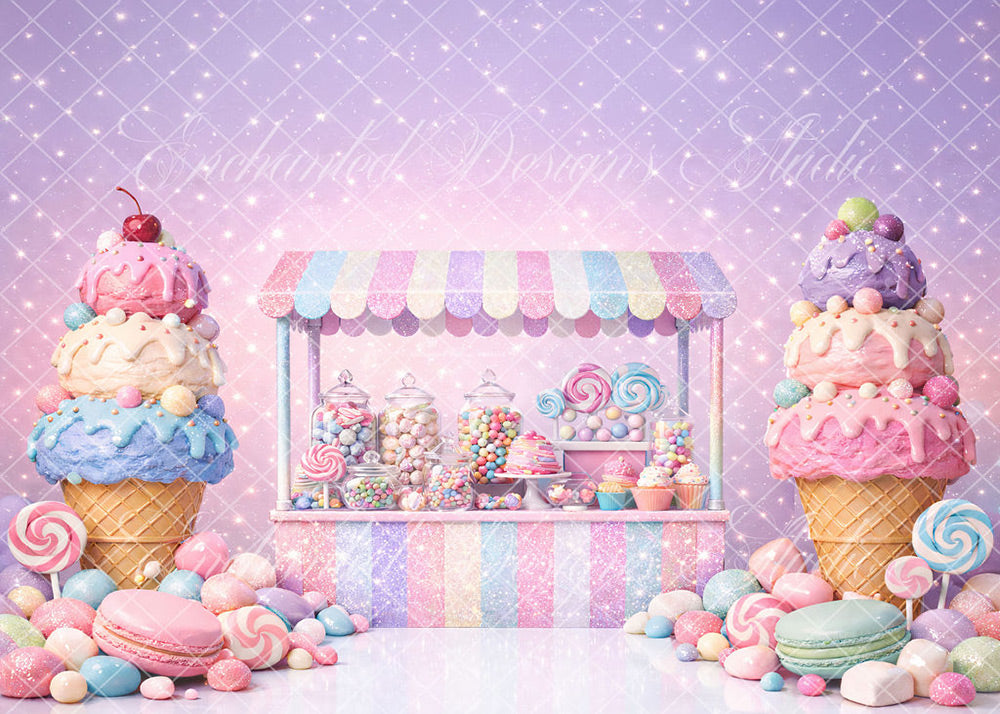 Avezano Pastel Candy Ice Cream Stand Backdrop Designed By Enchanted Design Studio