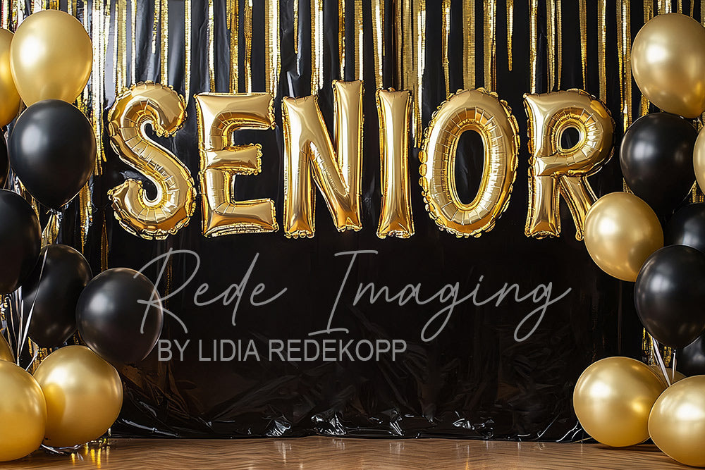 Avezano Black Gold Graduation Balloon Arch Photography Backdrop Designed By Lidia Redekopp