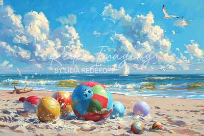 Avezano Beach Ball Ocean Scene Photography Backdrop Designed By Lidia Redekopp