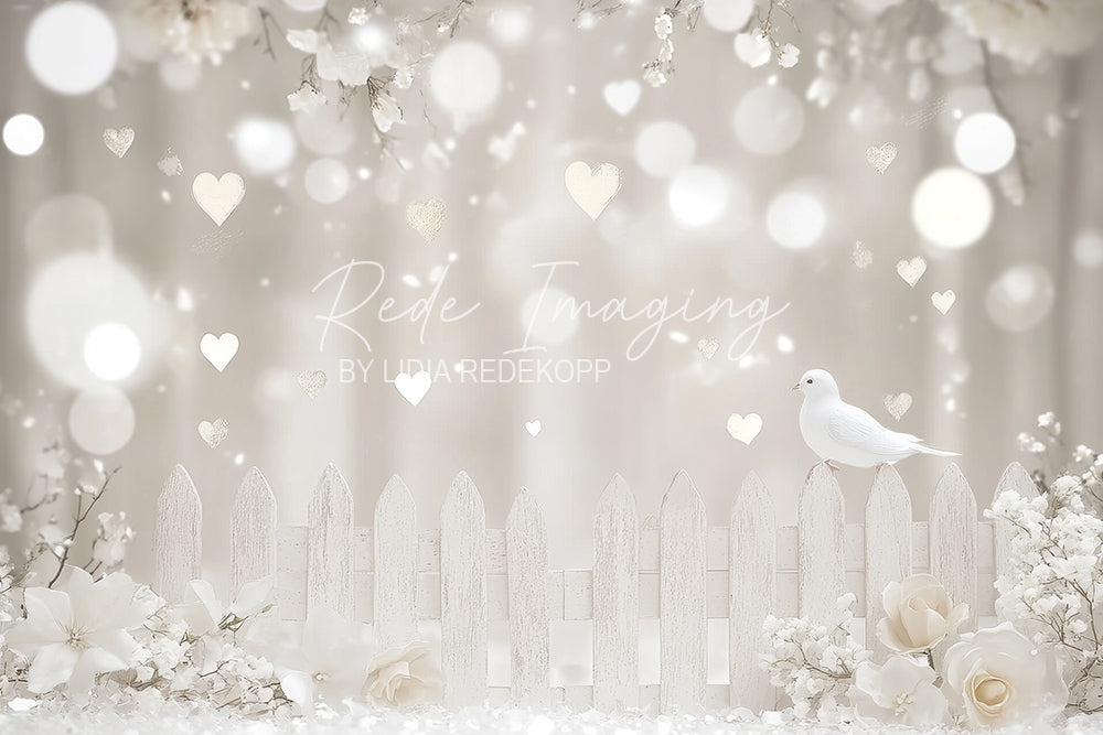 Avezano White Fence Love Birds Photography Backdrop Designed By Lidia Redekopp