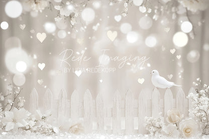 Avezano White Fence Love Birds Photography Backdrop Designed By Lidia Redekopp