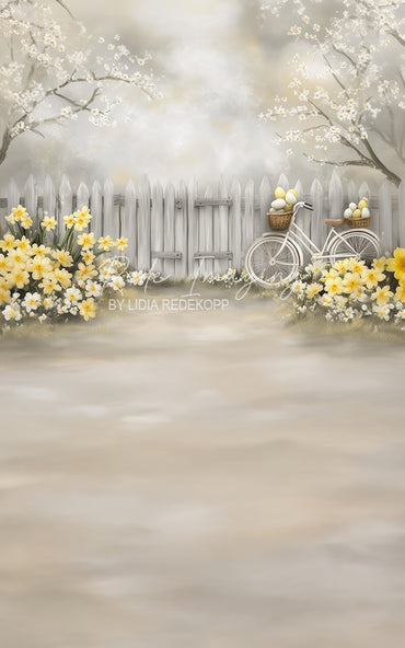 Avezano White Fence Yellow Flower Basket Photography Backdrop Designed By Lidia Redekopp