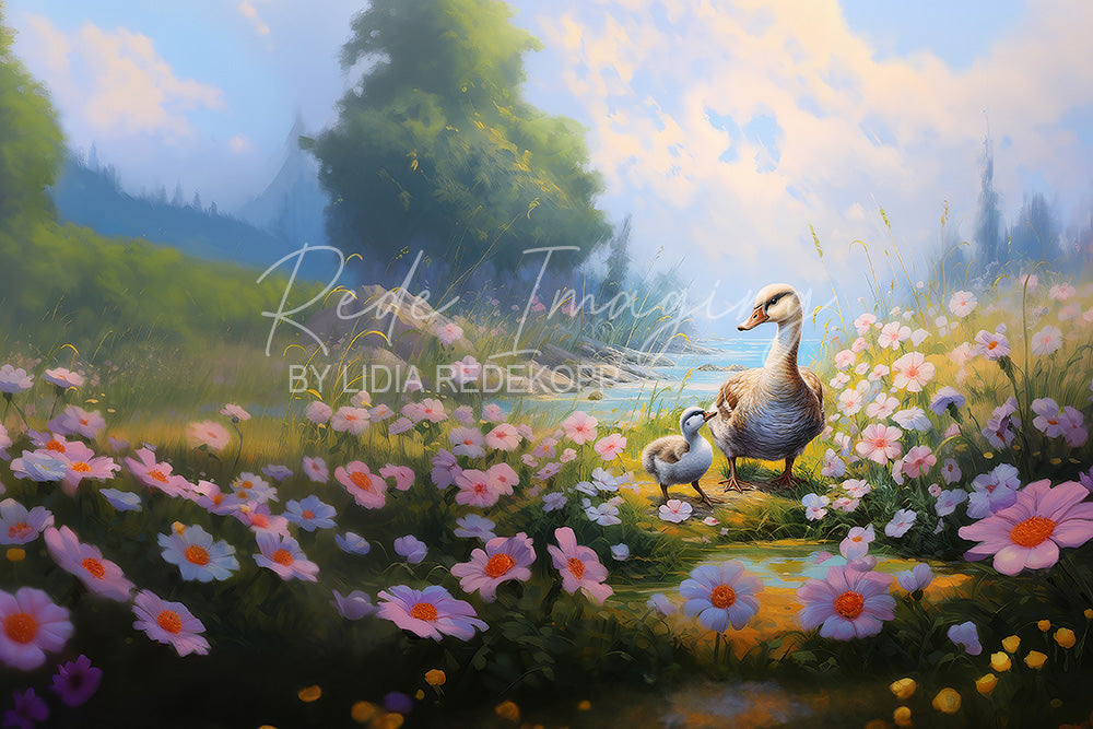 Avezano Pink Wildflower Duckling Photography Backdrop Designed By Lidia Redekopp