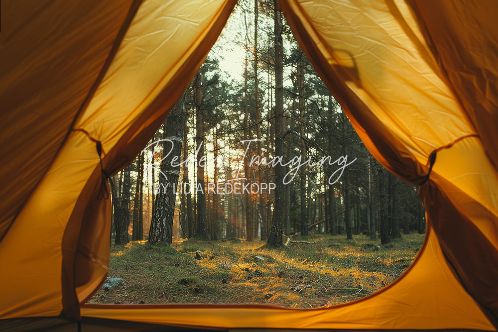 Avezano Yellow Tent Forest View Photography Backdrop Designed By Lidia Redekopp