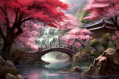 Avezano Cherry Blossom Waterfall Photography Backdrop Designed By Lidia Redekopp