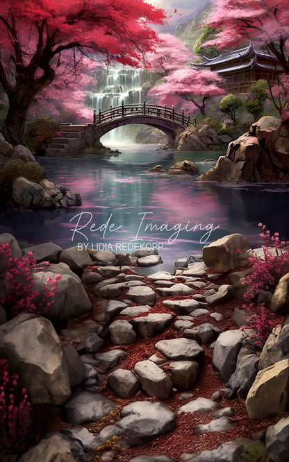 Avezano Cherry Blossom Waterfall Photography Backdrop Designed By Lidia Redekopp