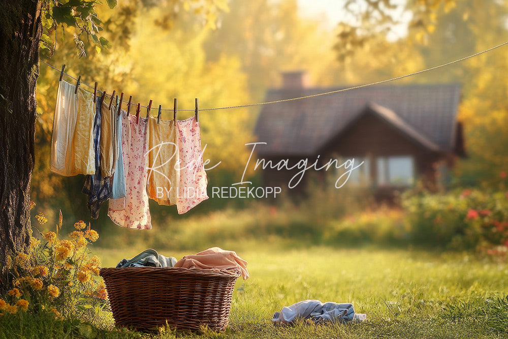 Avezano Sunlit Laundry Line Countryside Photography Backdrop Designed By Lidia Redekopp