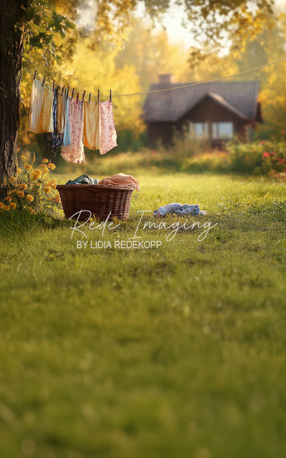 Avezano Sunlit Laundry Line Countryside Photography Backdrop Designed By Lidia Redekopp