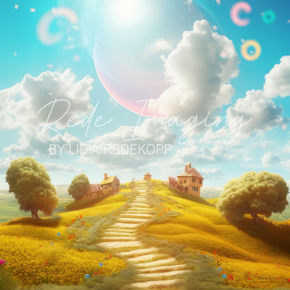 Avezano Pastel Blue Hilltop Village Photography Backdrop Designed By Lidia Redekopp