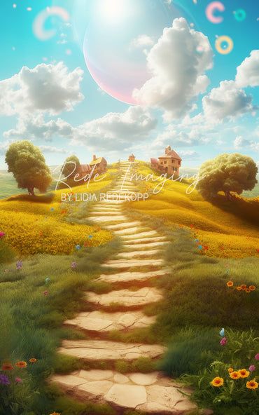 Avezano Pastel Blue Hilltop Village Photography Backdrop Designed By Lidia Redekopp
