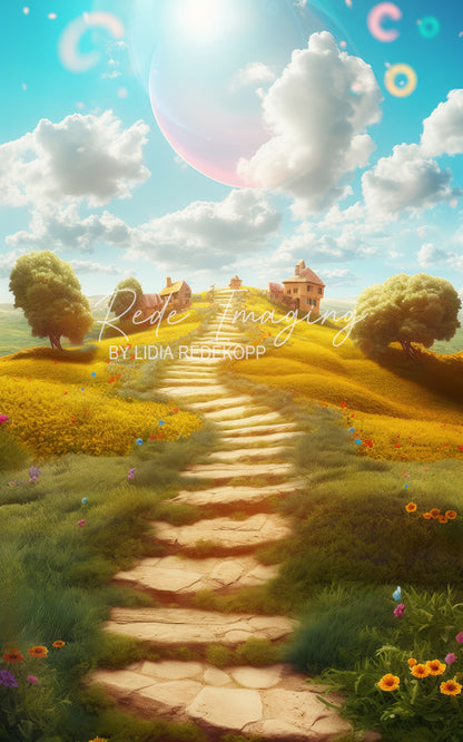 Avezano Pastel Blue Hilltop Village Photography Backdrop Designed By Lidia Redekopp