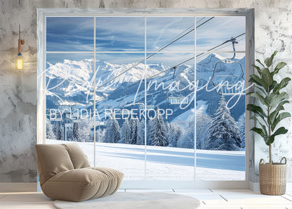 Avezano Ski Chalet Mountain View Photography Backdrop Designed By Lidia Redekopp