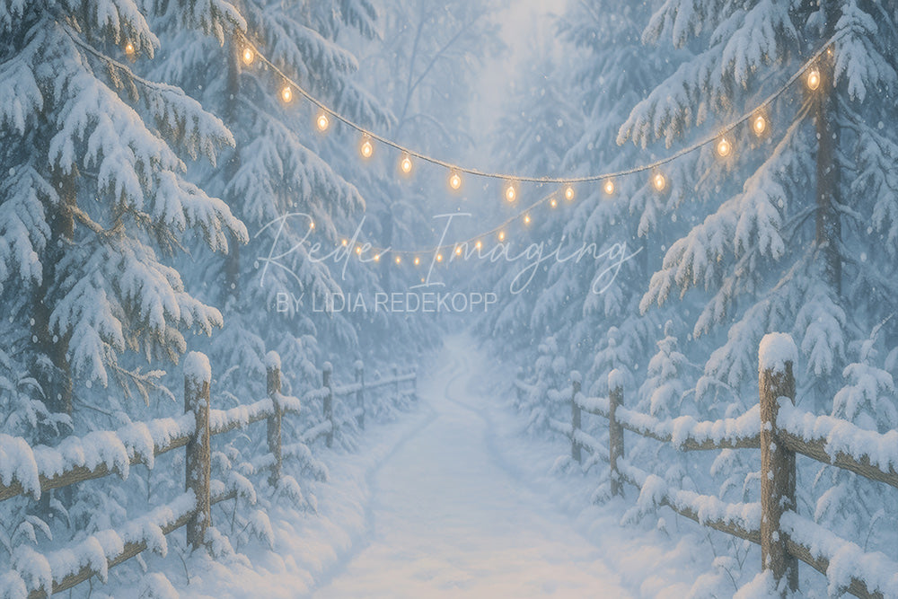 Avezano Snowy Pathway Fairy Lights Photography Backdrop Designed By Lidia Redekopp